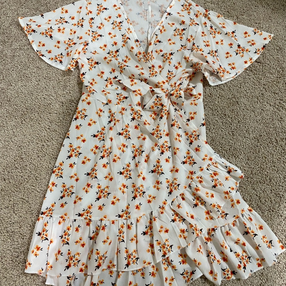 Side tie white floral dress